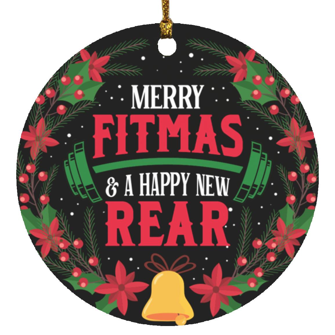 7VT. Merry Fitmas Merry Fitmas And A Ornament, White, Circle Ornament