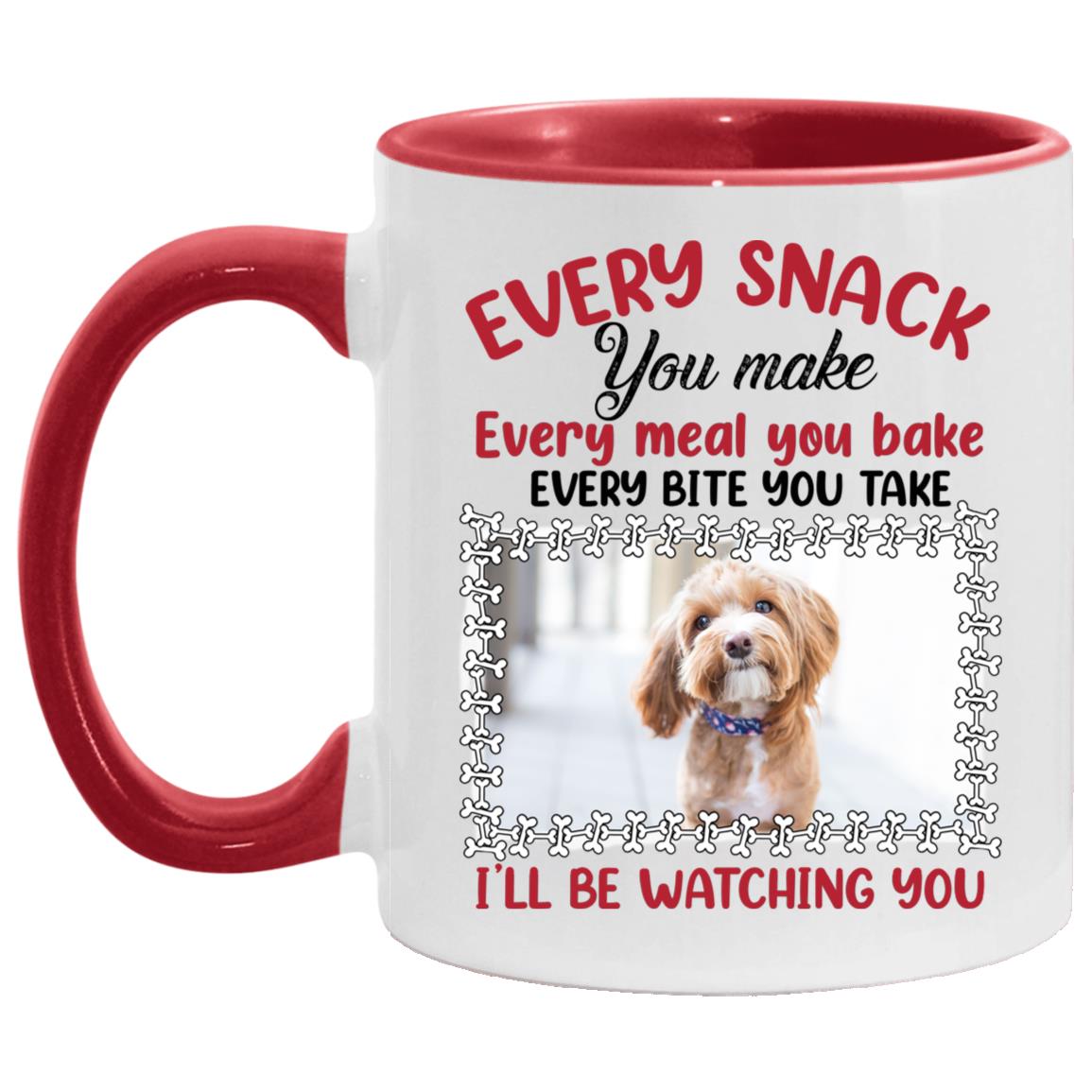 Personalized Photo Dog Every Snack, White/Red, 11 oz. Accent Mug