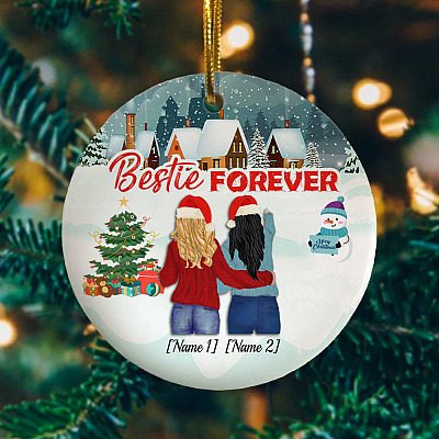Alternative view of Personalized Besties Forever For Two Girls - BFF Friendship Christmas Ornament Keepsake - Circle Ornament