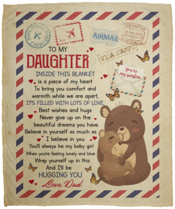 Bear Dad To My Daughter, White, Cozy Plush Fleece Blanket - 50x60