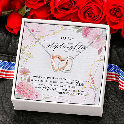 To My Stepdaughter You Are So Precious to Me I Am Grateful to Have You Interlocking Hearts Pendant Necklace