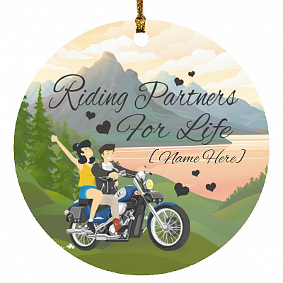 Personalized Couple Christmas Ornament, White, Circle Ornament
