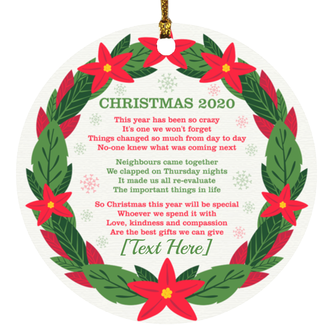 Personalized 2020 Quarantine Christmas Pandemic This Year Has Been So Crazy Decorative Holiday Circle Ornament, White, Circle Ornament