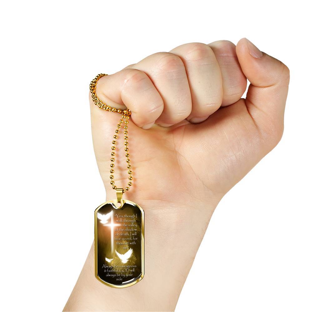 Yea, Though I Walk Through The Valley of The Shadow of Death I Will Fear No Evil Dog Tag Pendant Necklace - Dog Tag (Gold Plated)