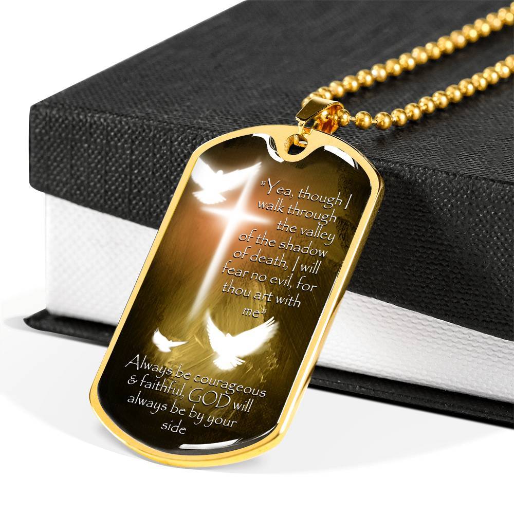 Yea, Though I Walk Through The Valley of The Shadow of Death I Will Fear No Evil Dog Tag Pendant Necklace - Dog Tag (Gold Plated)