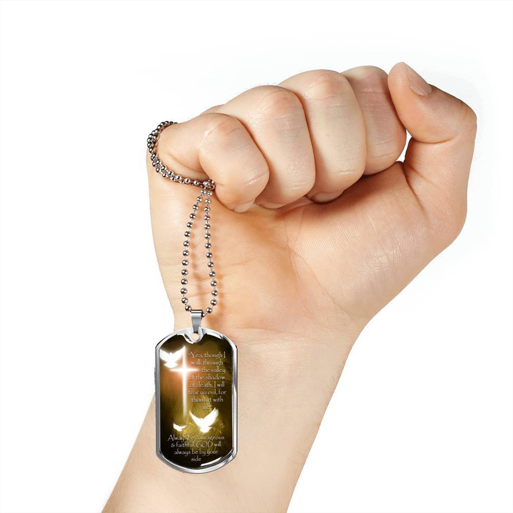 Yea, Though I Walk Through The Valley of The Shadow of Death I Will Fear No Evil Dog Tag Pendant Necklace - Dog Tag (Silver)