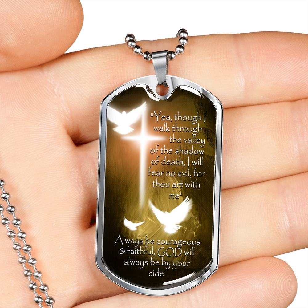 Yea, Though I Walk Through The Valley of The Shadow of Death I Will Fear No Evil Dog Tag Pendant Necklace - Dog Tag (Silver)