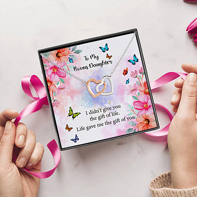 To My Bonus Daughter I Didn't Give You The Gift Of Life Life Gave Me The Gift Of You Interlocking Hearts Pendant Necklace