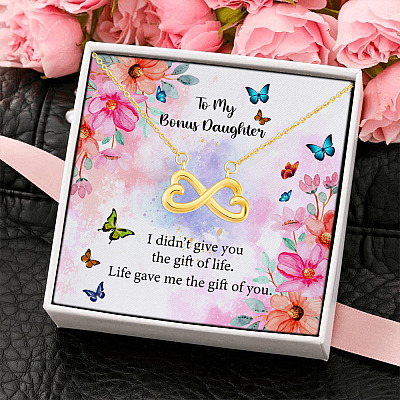 Alternative view of To My Bonus Daughter I Didn't Give You The Gift Of Life Life Gave Me The Gift Of You Infinity Heart Pendant Necklace