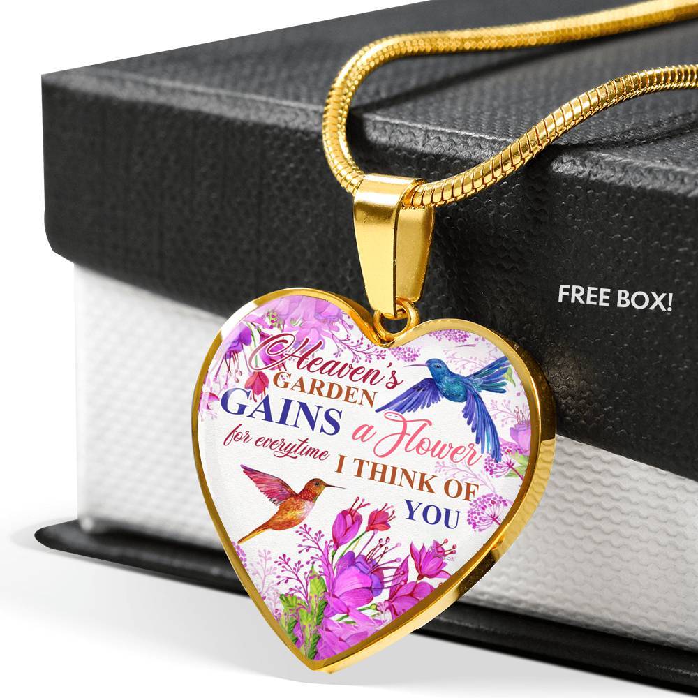 Hummingbirds Heaven's Garden Gains A Flower For Everytime I Think Of You Heart Pendant Necklace - Heart Luxury Necklace (Gold Plated)