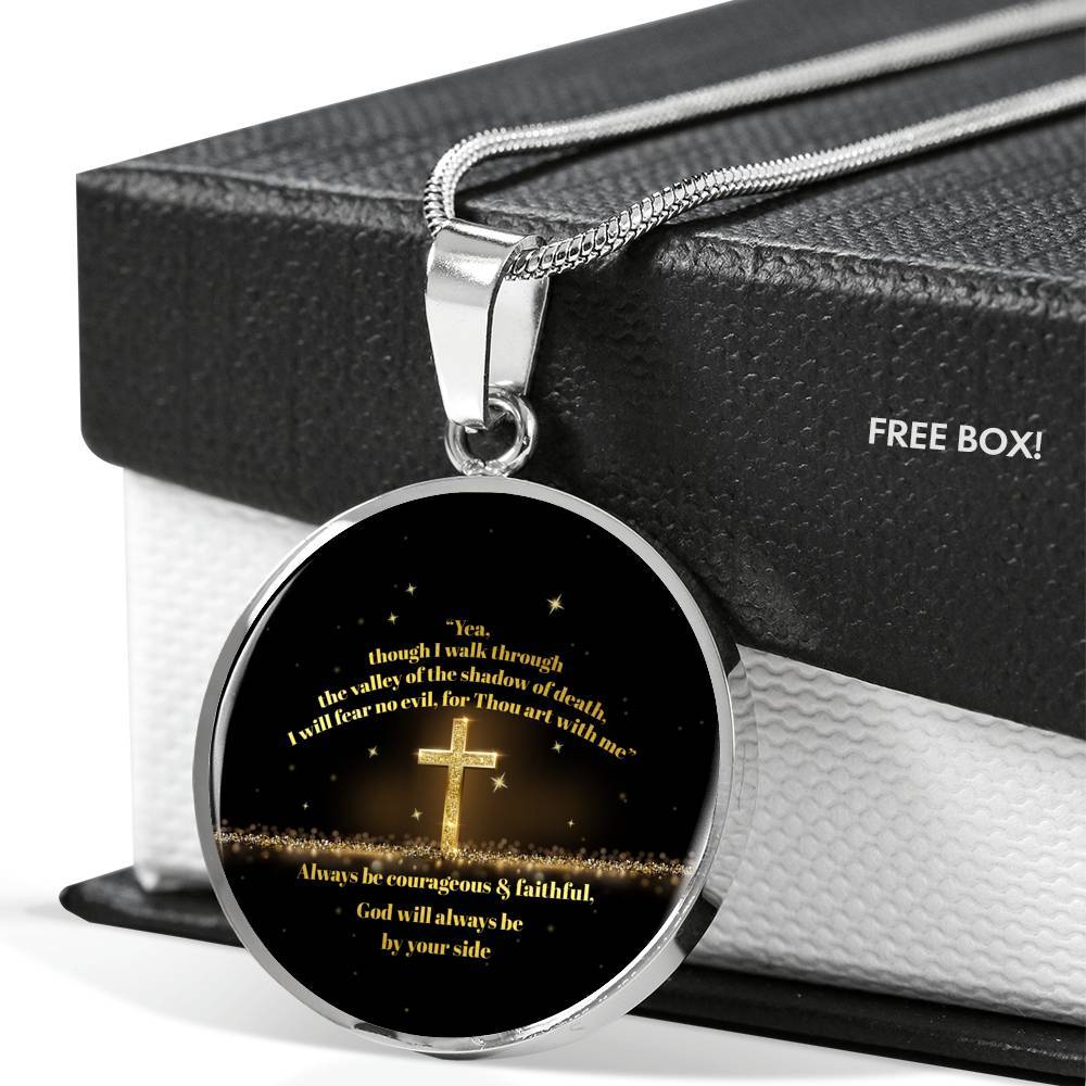 Yea Though I Walk Through The Valley Of The Shadow Of Death Psalm 23 4 Luxury Circle Pendant Necklace - Circle Luxury Necklace (Silver)
