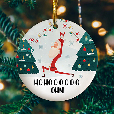 Santa Hohoho Yoga Ohm Decorative Christmas Ornament Keepsake - Holiday Flat Circle Ornament