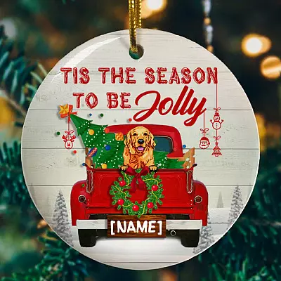 Alternative view of Personalized Golden Retriever Dog Funny Gift for Dog Lover Christmas Flat Holiday Circle Ornament Keepsake