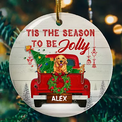 Personalized Golden Retriever Dog Funny Gift for Dog Lover Christmas Flat Holiday Circle Ornament Keepsake