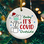 Funny Paper Snowman Saying Baby It's Co-vi-d Outside Meme Ornament - Quarantine Christmas 2020 Meme Keepsake