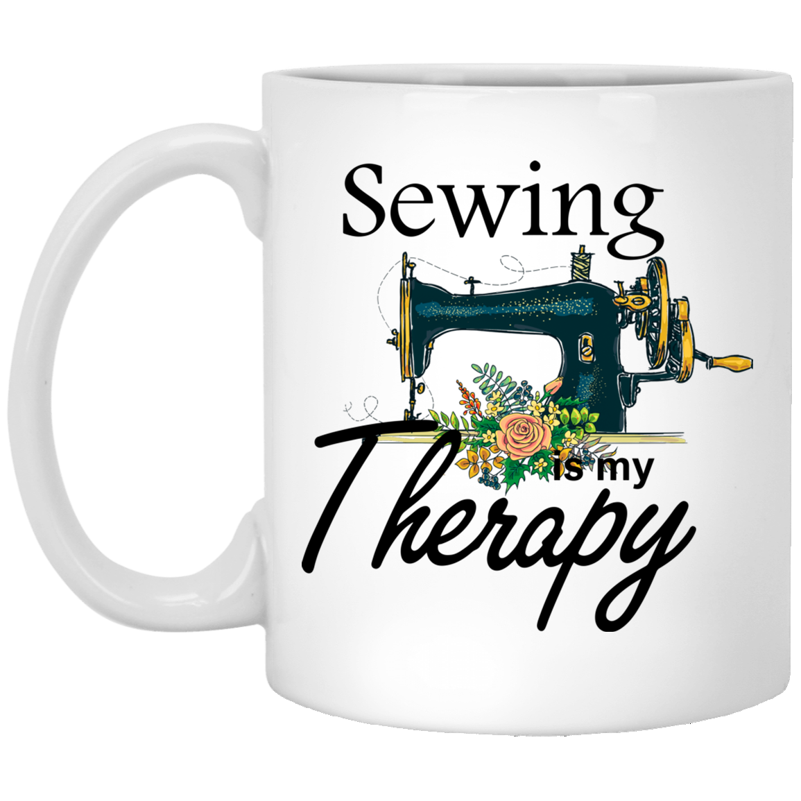 Sewing Ceramic Coffee Mug - Sewing Is My Therapy Beer Stein - Sew Water Bottle - Quilting Color Changing Mug, White, 11 oz. White Mug
