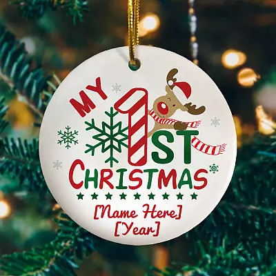Alternative view of Personalized Baby First Christmas Reindeer Winter Snowflake Cute Ornament Keepsake - Holiday Ornament