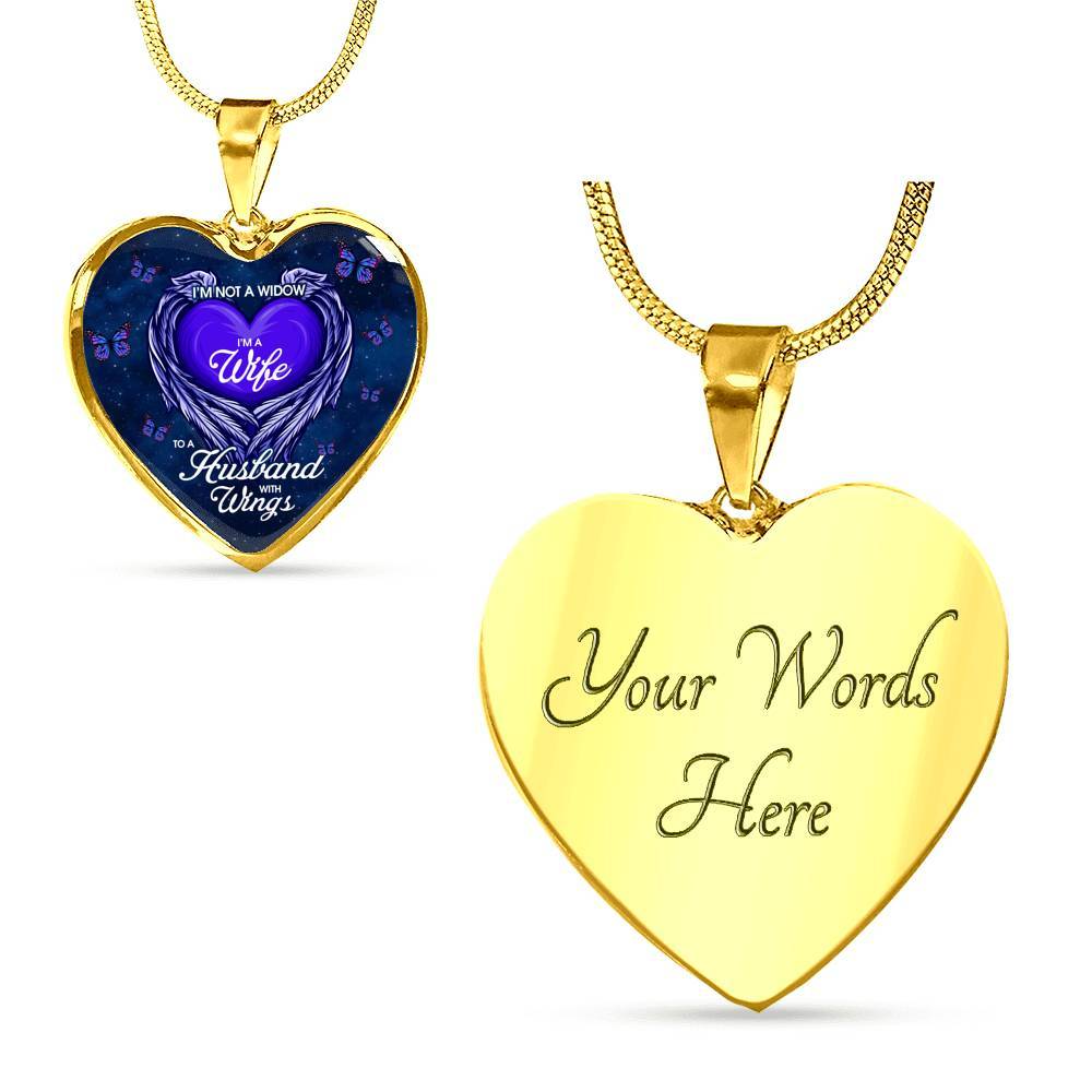 I'm Not a Widow I'm a Wife to A Husband With Wings Memorial Gifts for Loss of Husband Heart Pendant Necklace - Heart Luxury Necklace (Gold Plated)