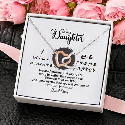 Mom To My Daughter I Will Always Be There For You Heartfelt Card Jewelry Gift Joined Interlocking Hearts Pendant Necklace