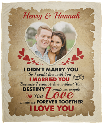 To My Wife Custom Photo Mink Blanket - I Didnt Marry You So I Could Live With You Custom Image Woven Blanket, White, Cozy Plush Fleece Blanket - 50x60