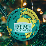 Earth Wearing Mask 2020 Decorative Christmas Ornament - Holiday Flat Circle Ornament - Global Pandemic Ornament