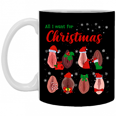 Dirty Christmas All I Want for Christmas Is Vagina Funny Dirty Christmas Gift for Couple Ceramic Coffee Mug - Water Bottle, Black, 11 oz. White Mug