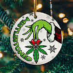 Funny Mistlestoned 2020 Decorative Christmas Ornament - Funny Marijuana Leaf Holiday Flat Circle Ornament