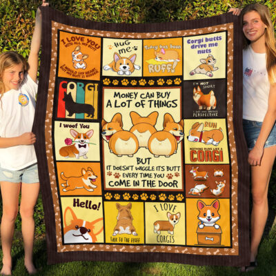 Alternative view of Money Can Buy A Lot Of Things But It Doesn't Wiggle It's Butt Fleece Blanket - Cute Corgi Butt Blanket