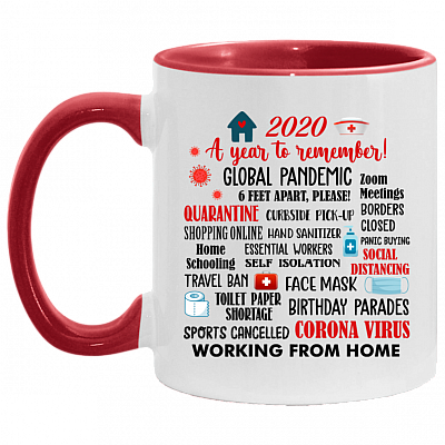 2020 a Year to Remember Quarantine Accent Mug, White/Red, 11 oz. Accent Mug