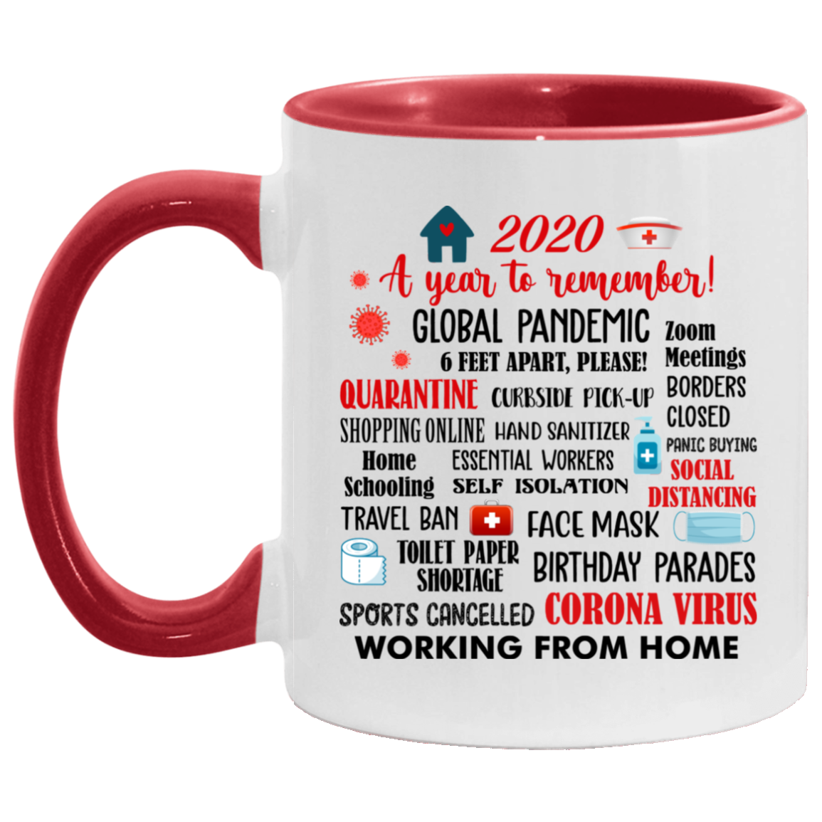 2020 a Year to Remember Quarantine Accent Mug, White/Red, 11 oz. Accent Mug