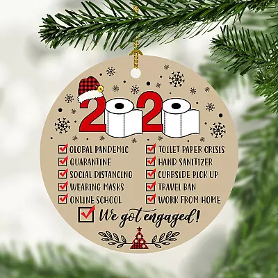 Alternative view of 2020 We Got Engaged Quarantine Circle Christmas Ornament Keepsake - Pandemic Engaged Holiday Ornament