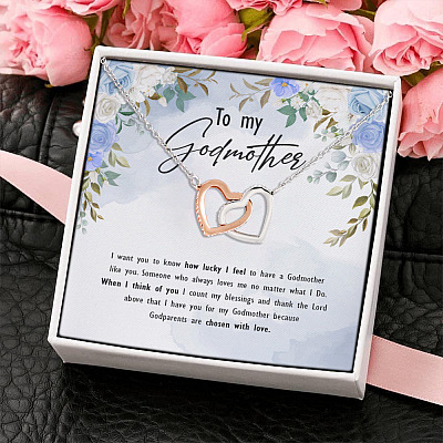 Alternative view of To My Godmother I Want You To Know How Lucky I Feel To Have A Godmother Joined Interlocking Hearts Pendant Necklace