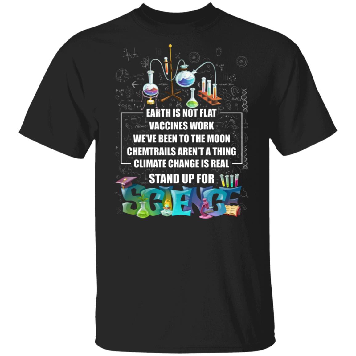 Earth is Not Flat Vaccines Work, Black, Unisex T-Shirt