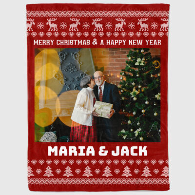 Alternative view of Personalized Custom Photo Christmas Family Merry Christmas And Happy New Year Fleece Blanket - Mink Sherpa Blanket