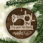 2020 the Year We Made Masks Decorative Christmas Ornament - Holiday Flat Circle Ornament