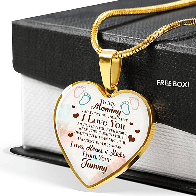 To My Mommy I May Just Be A Bump But I Love You More Than You Ever Know Luxury Heart Pendant Necklace - Heart Luxury Necklace (Gold Plated)