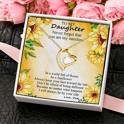 To My Daughter Never Forget That You Are My Sunshine Always Be By Your Side Dad Forever Love Heart Pendant Necklace
