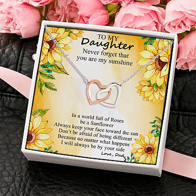 To My Daughter Never Forget That You Are My Sunshine Always Be By Your Side Dad Interlocking Hearts Pendant Necklace