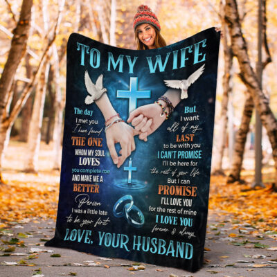 Alternative view of Cross Dove To My Wife The Day I Met You I Have Found The One Whom My Soul Loves Fleece Blanket - Sherpa Blanket