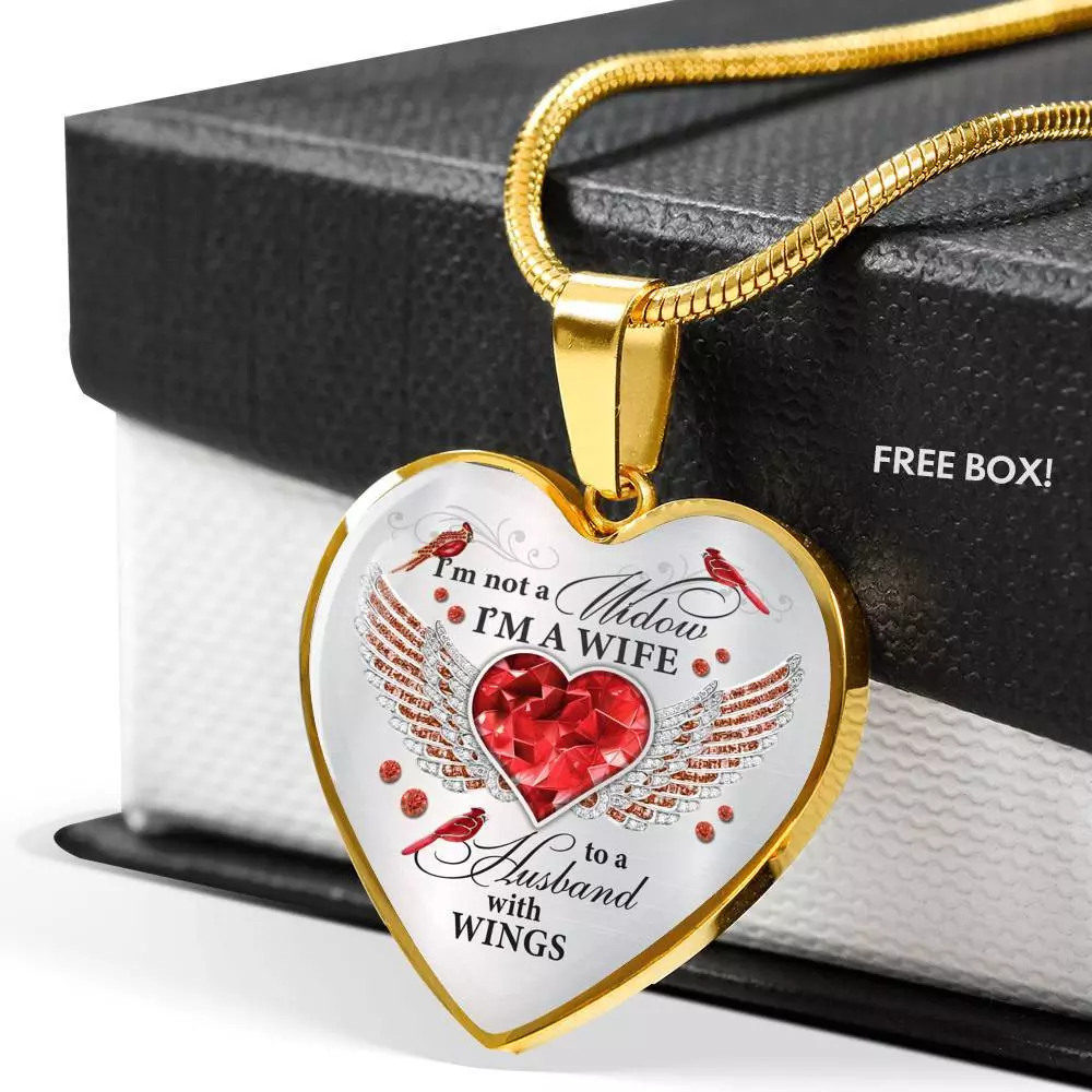 I'm Not A Widow I'm A Wife To A Husband Cardinal Bird Wings Heart Necklace - In Memory Of Husband Necklace - Heart Luxury Necklace (Gold Plated)