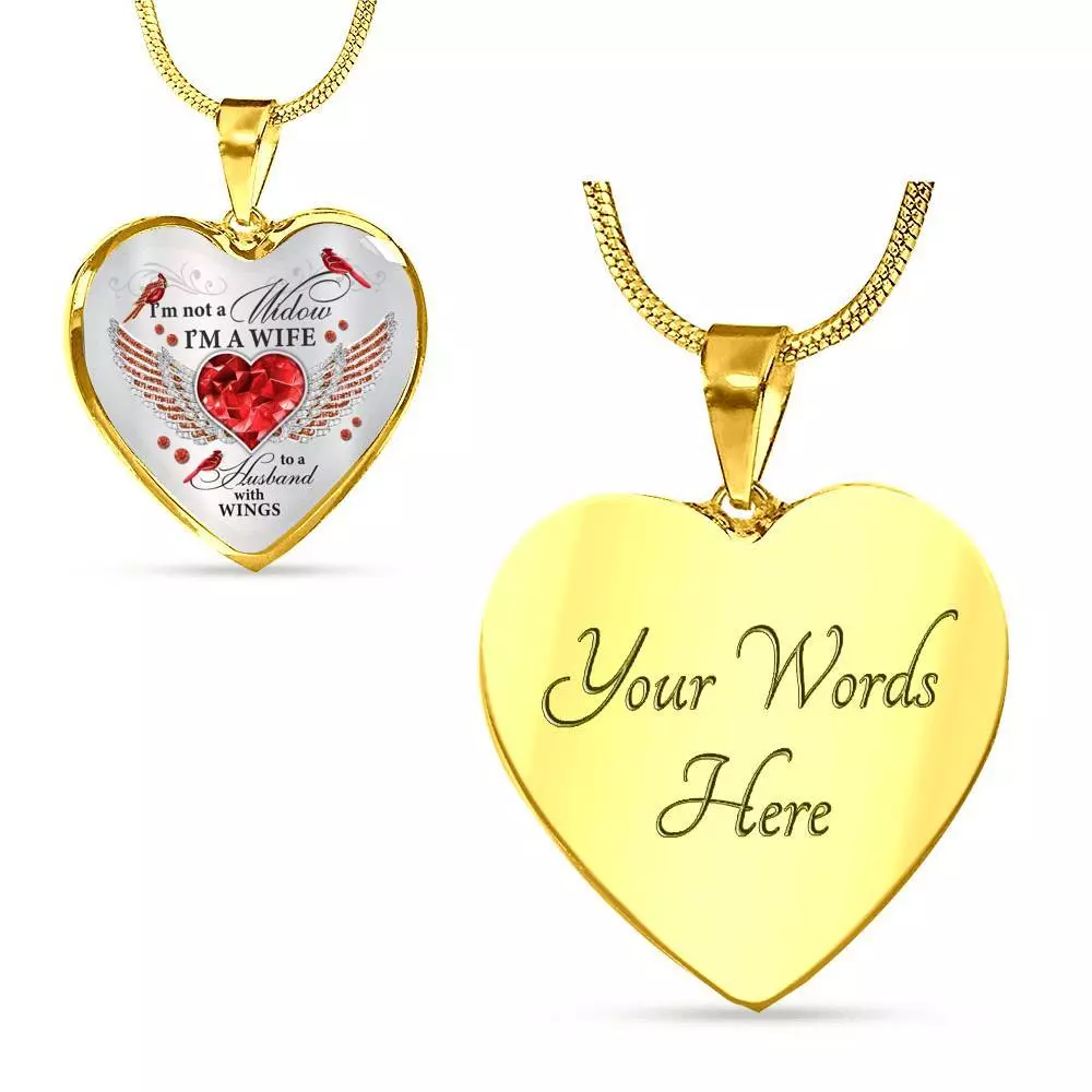 I'm Not A Widow I'm A Wife To A Husband Cardinal Bird Wings Heart Necklace - In Memory Of Husband Necklace - Heart Luxury Necklace (Gold Plated)