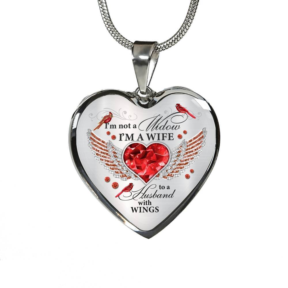 I'm Not A Widow I'm A Wife To A Husband Cardinal Bird Wings Heart Necklace - In Memory Of Husband Necklace - Heart Luxury Necklace (Silver)