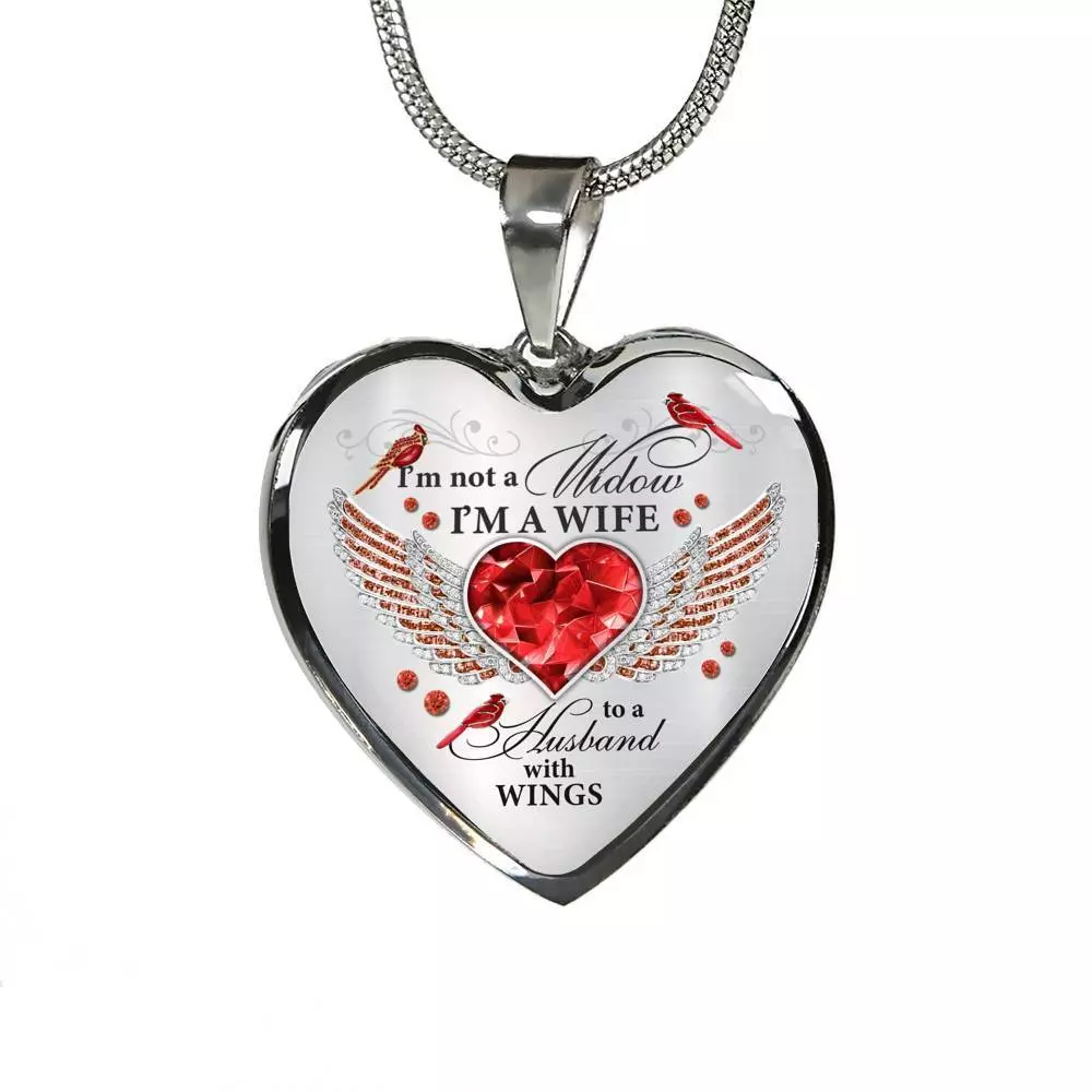I'm Not A Widow I'm A Wife To A Husband Cardinal Bird Wings Heart Necklace - In Memory Of Husband Necklace - Heart Luxury Necklace (Silver)