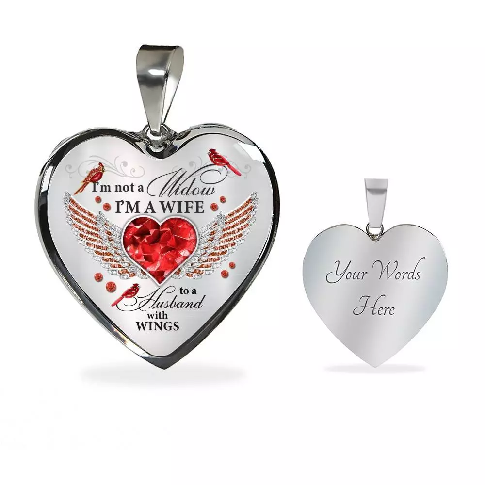 I'm Not A Widow I'm A Wife To A Husband Cardinal Bird Wings Heart Necklace - In Memory Of Husband Necklace - Heart Luxury Necklace (Silver)
