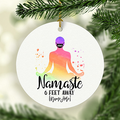 Alternative view of Personalized Namaste 6 Feet Away Funny Quarantine Yoga Mediation Circle Christmas Tree Ornament Keepsake