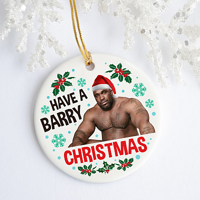 Alternative view of Have A Barry Christmas Funny Barry Wood Wearing Santa Hat Meme Circle Christmas Tree Ornament Keepsake