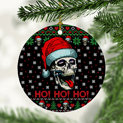 Skull With Santa Hat Ho Ho Ho Ugly Christmas Circle Ornament