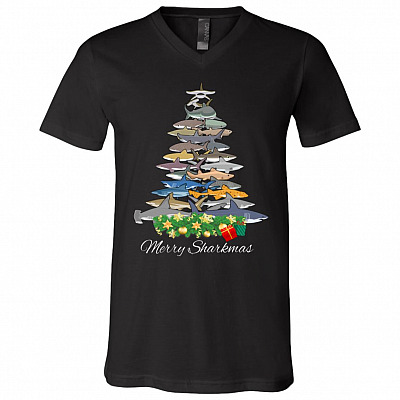 Merry Sharkmas Funny Shark, Black, V-Neck T-Shirt