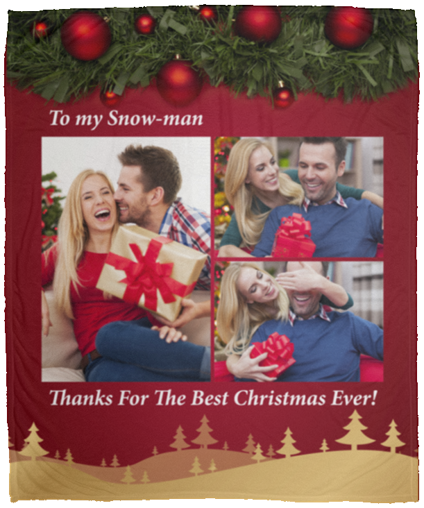Personalized Custom Photo To My Snowman Thank For The Best Christmas Ever Xmas Gift Fleece - Mink Sherpa Blanket, White, Cozy Plush Fleece Blanket - 50x60