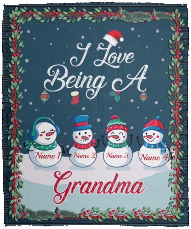 Personalized I Love Being Grandma Blanket, White, Cozy Plush Fleece Blanket - 50x60